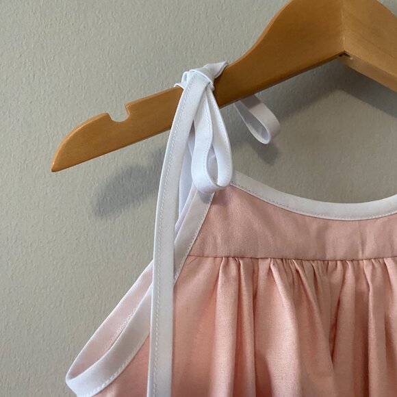 Handmade Children's Pink White 100% Cotton Tie Spaghetti Strap Dress - Picture 7 of 14